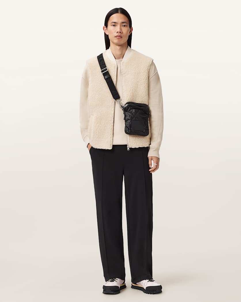 AllSaints Otis Sherpa Boxy Vest Dark Khaki Green