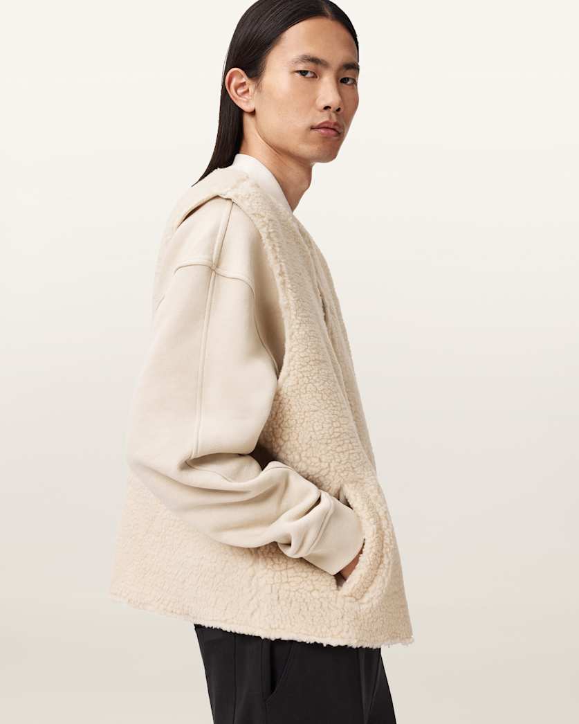 AllSaints Otis Sherpa Boxy Vest Dark Khaki Green