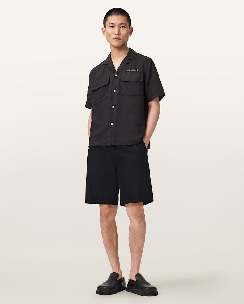 AllSaints Corbett Relaxed Fit Linen Blend Shorts Canis Grey
