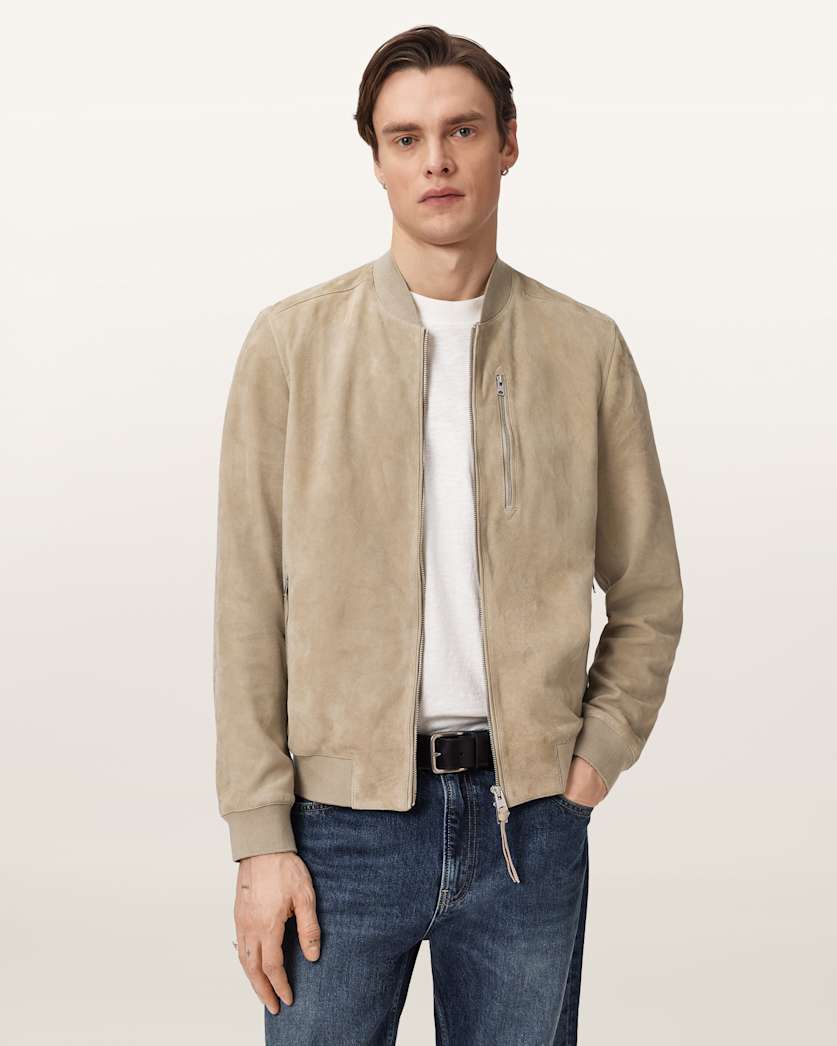 AllSaints Kemble Suede Bomber Jacket Black