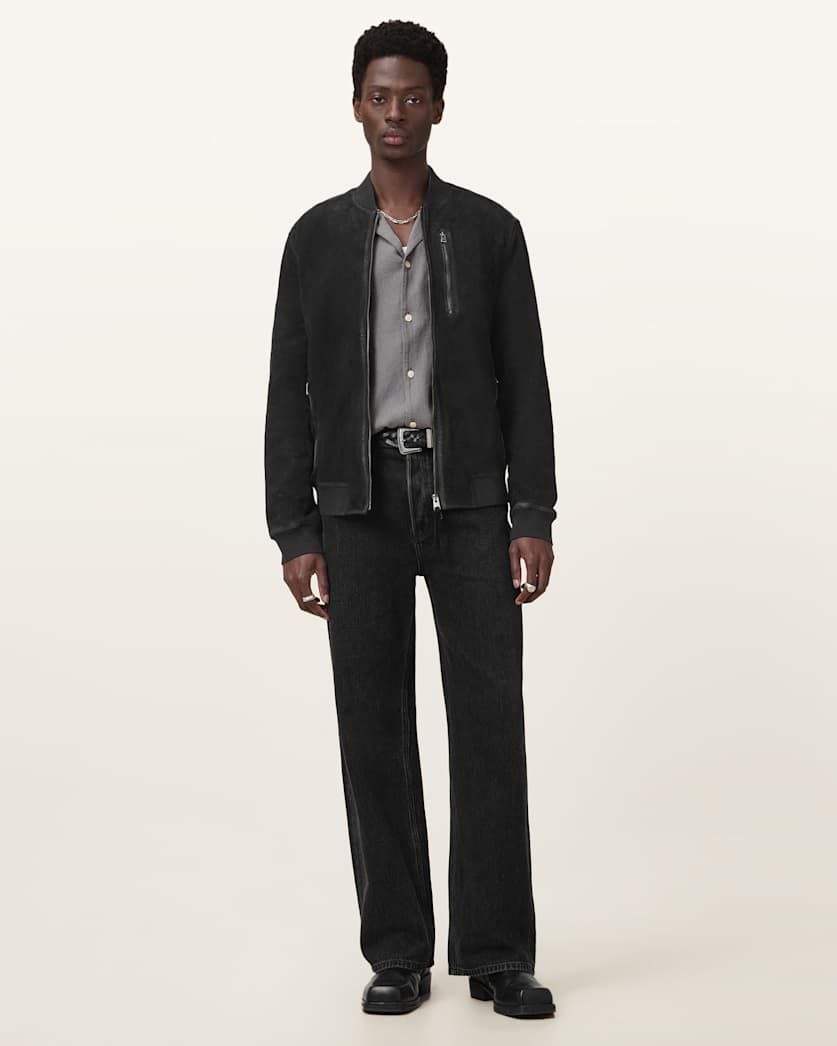 AllSaints Kemble Suede Bomber Jacket Black
