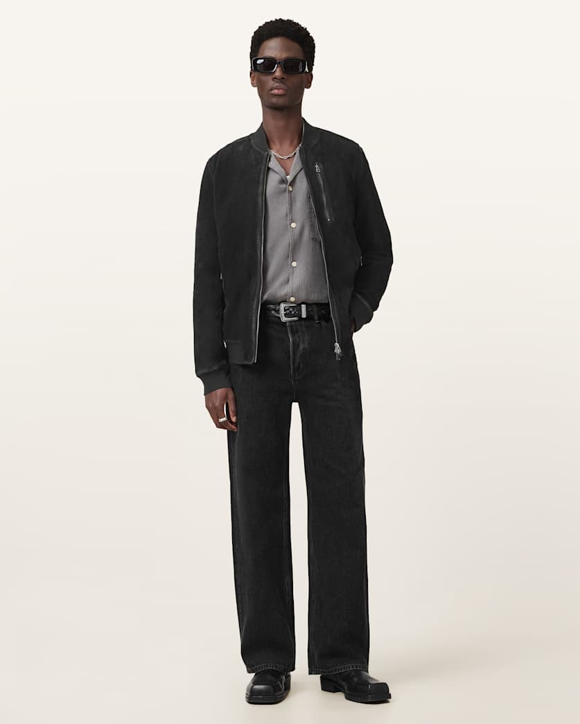 AllSaints Kemble Suede Bomber Jacket Black