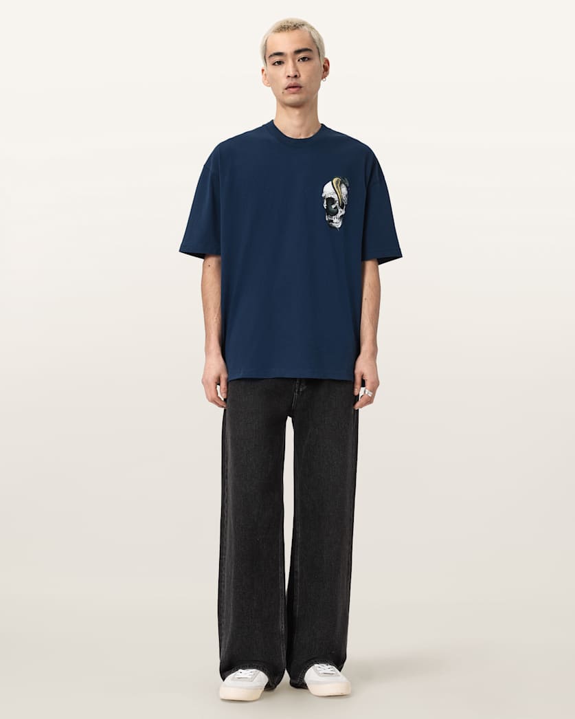 AllSaints Snakehead Oversized Graphic T Shirt Opal Blue