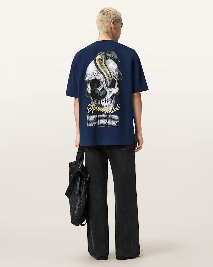AllSaints Snakehead Oversized Graphic T Shirt Opal Blue