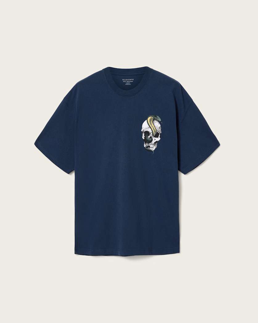 AllSaints Snakehead Oversized Graphic T Shirt Opal Blue