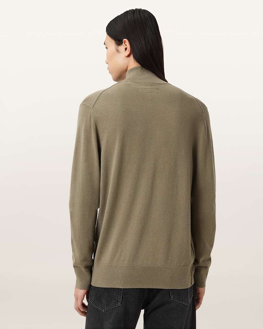 AllSaints Kilburn Zip Funnel Neck Ramskull Sweater Dusky Green