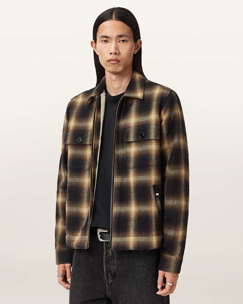 AllSaints Mathers Check Jacket Trail Brown