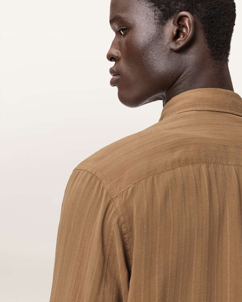 AllSaints Carlyle Long Sleeve Oversized Shirt Borg Brown