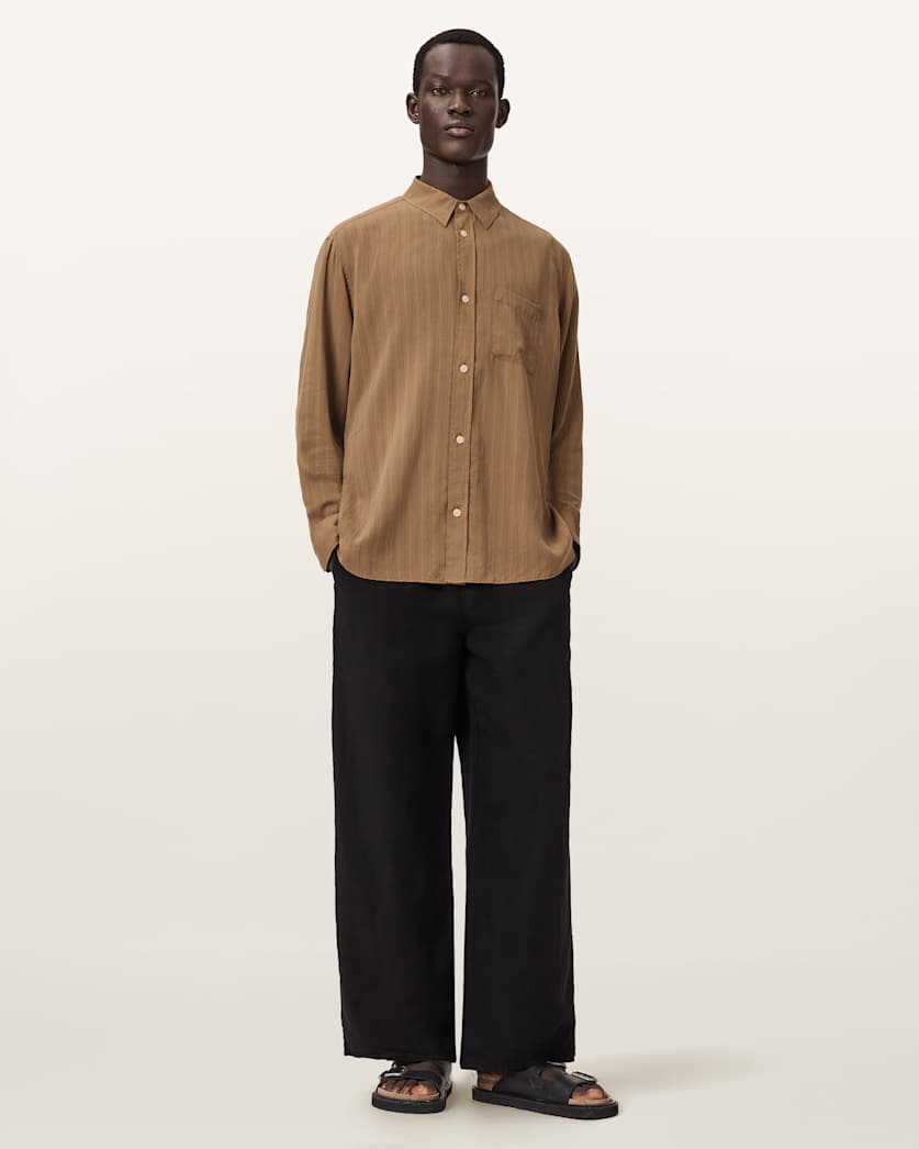 AllSaints Carlyle Long Sleeve Oversized Shirt Borg Brown