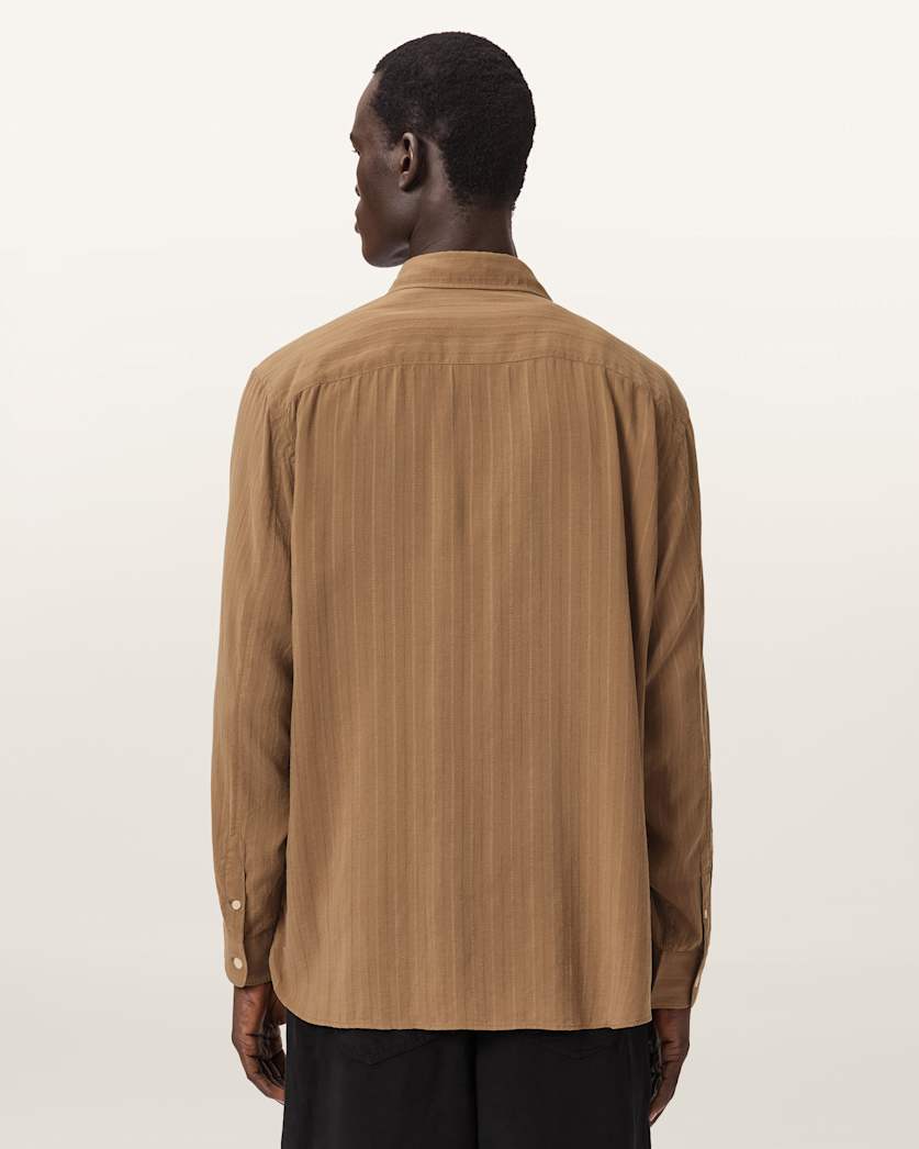AllSaints Carlyle Long Sleeve Oversized Shirt Borg Brown