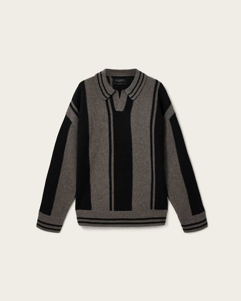 AllSaints Taylor Long Sleeve Wool Polo Cinder Black