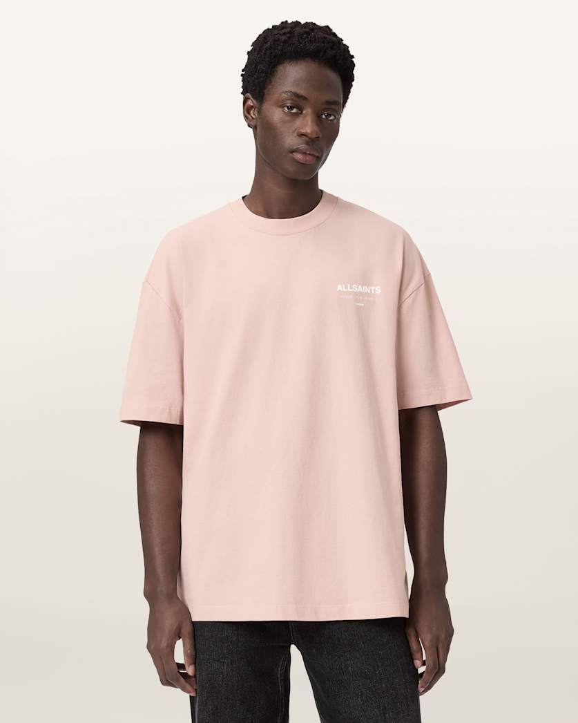AllSaints Underground Oversized Crew Neck T Shirt Sunbaked Pink