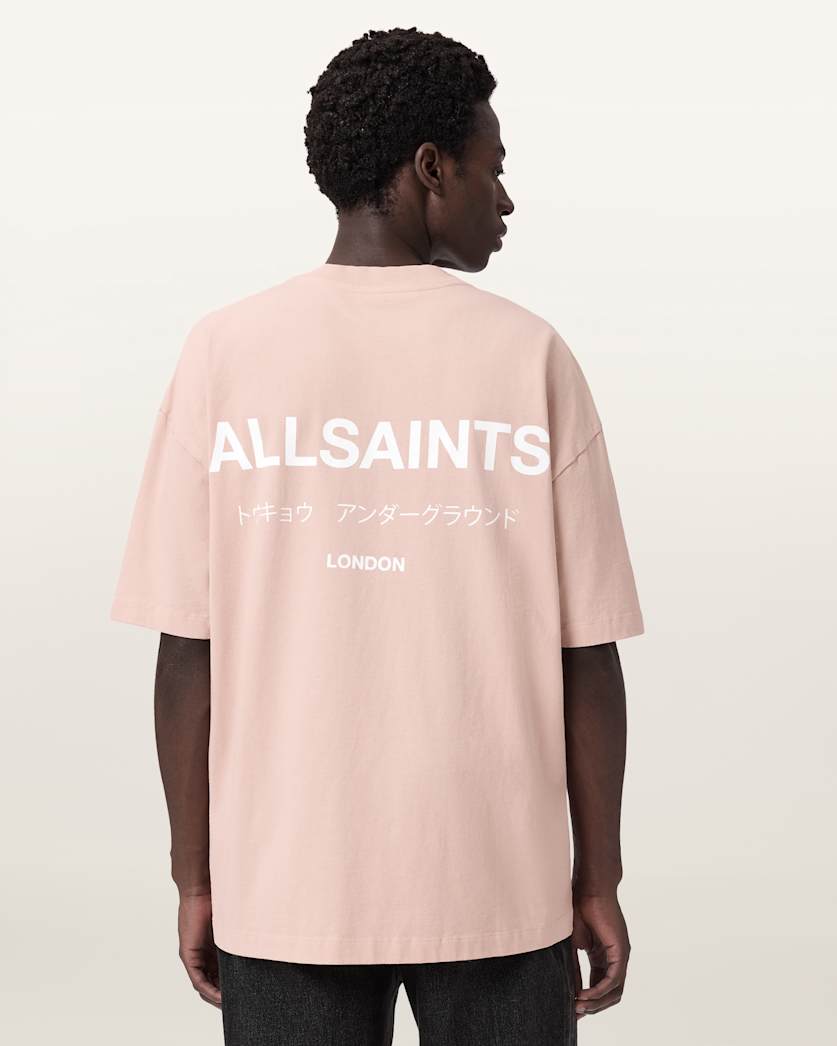 AllSaints Underground Oversized Crew Neck T Shirt Sunbaked Pink