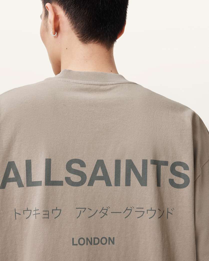 AllSaints Underground Oversized Crew Neck T Shirt Sunbaked Pink