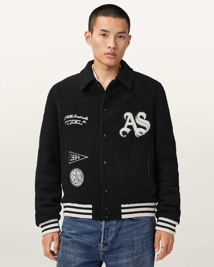 AllSaints Baum Baseball Bomber Jacket Black