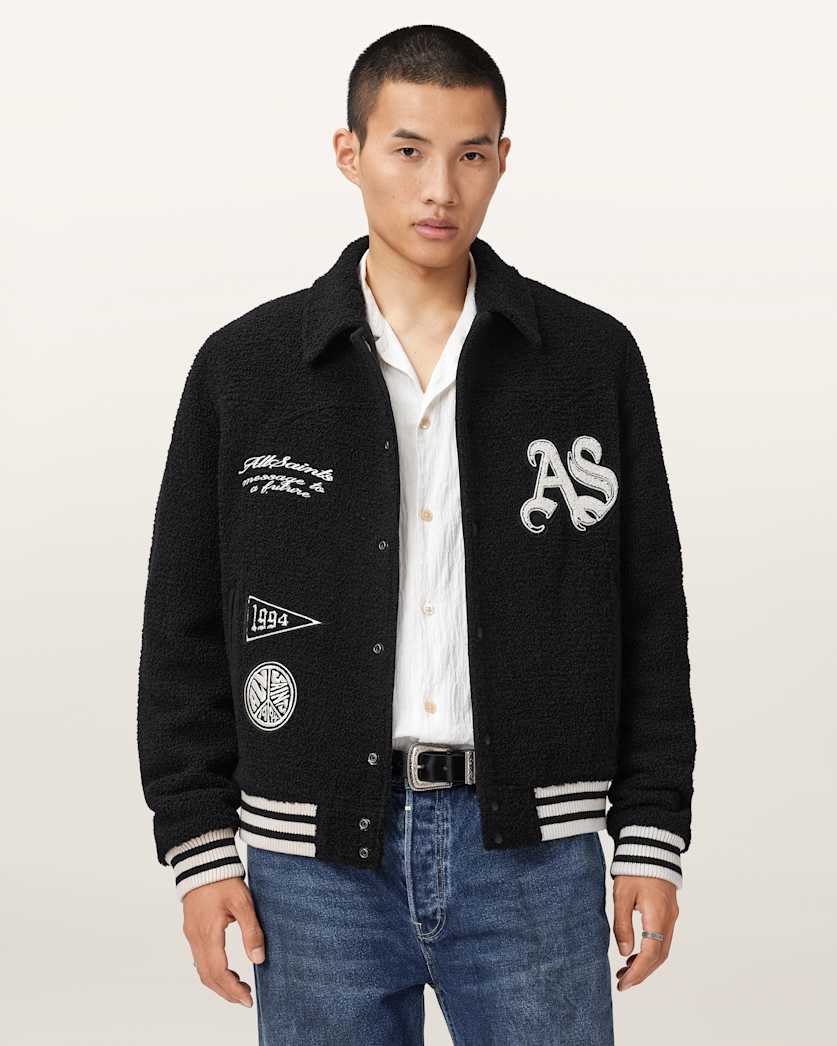 AllSaints Baum Baseball Bomber Jacket Black