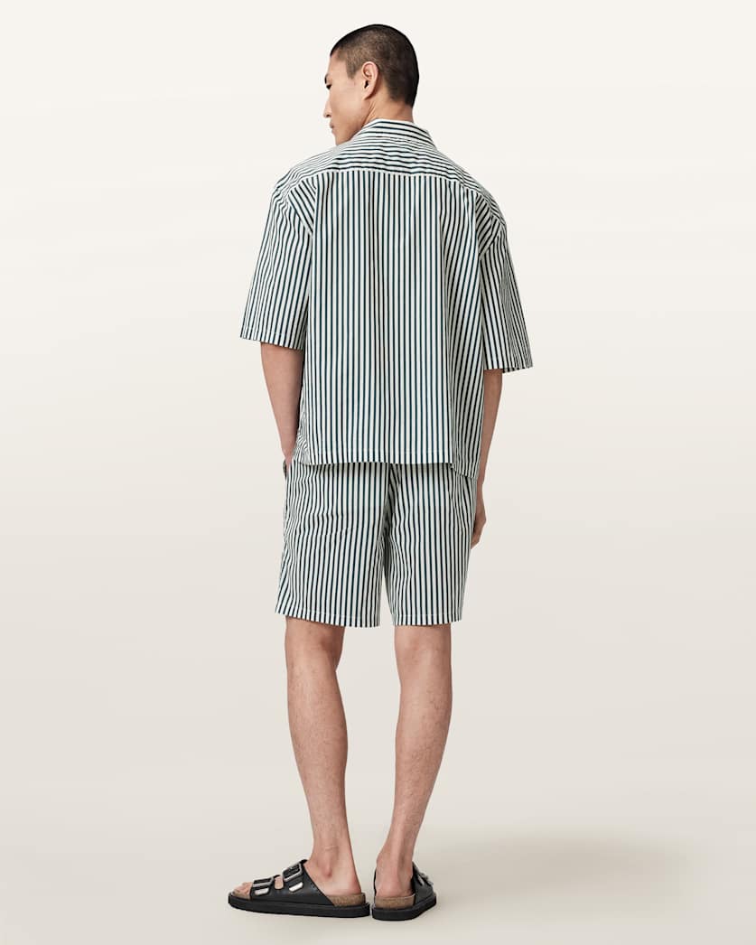 AllSaints Chopin Straight Fit Striped Shorts Blue/White