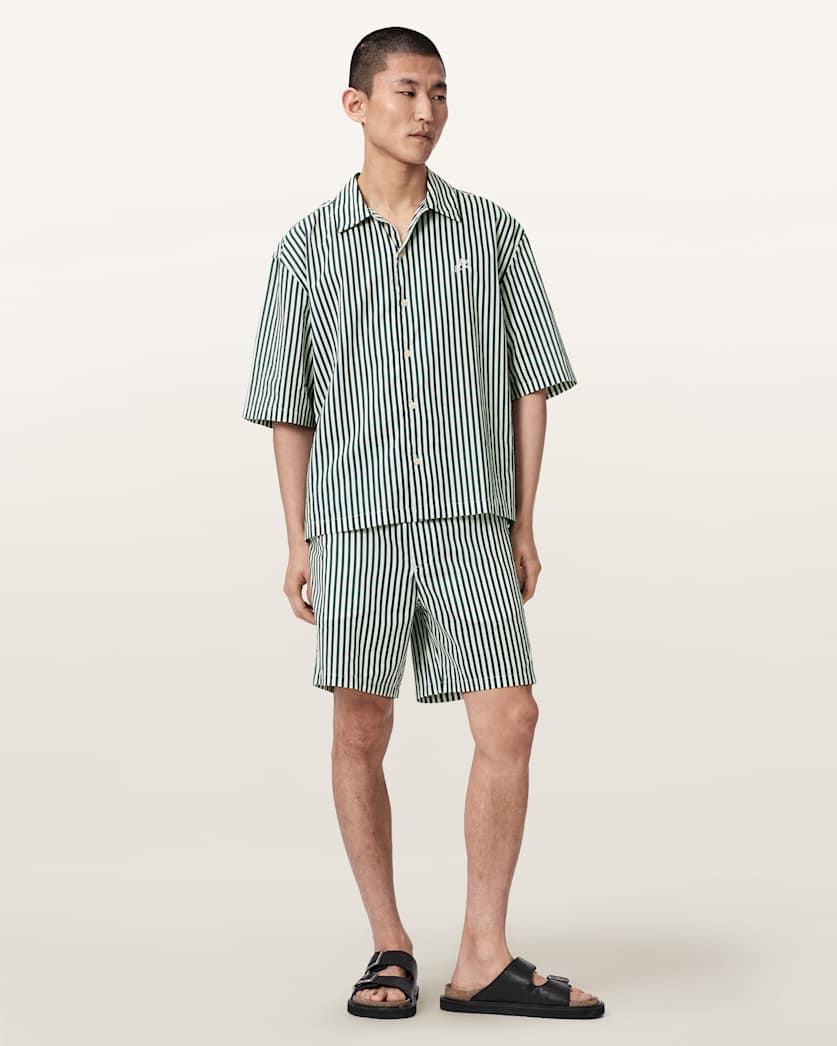 AllSaints Chopin Straight Fit Striped Shorts Blue/White