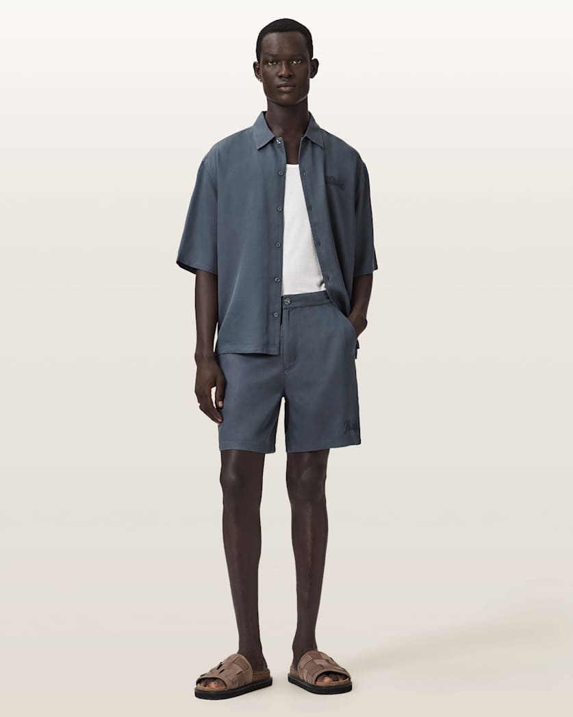 AllSaints Circe Straight Fit Odyssey Shorts Moonstone Blue
