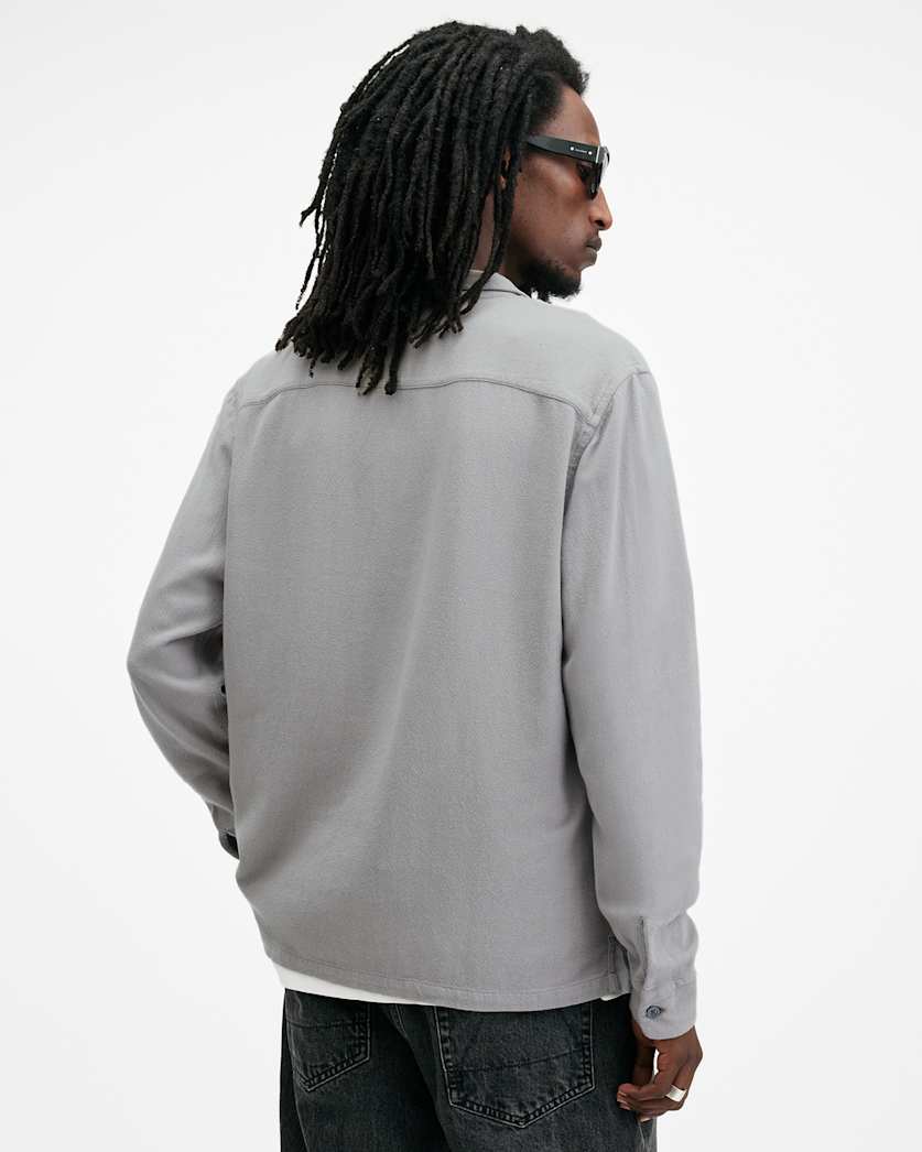 AllSaints Cudi Long Sleeve Linen Blend Shirt Radio Grey