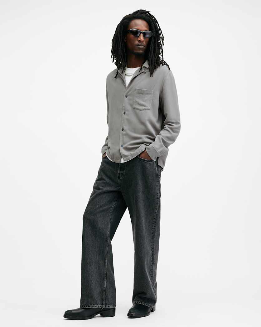 AllSaints Cudi Long Sleeve Linen Blend Shirt Radio Grey