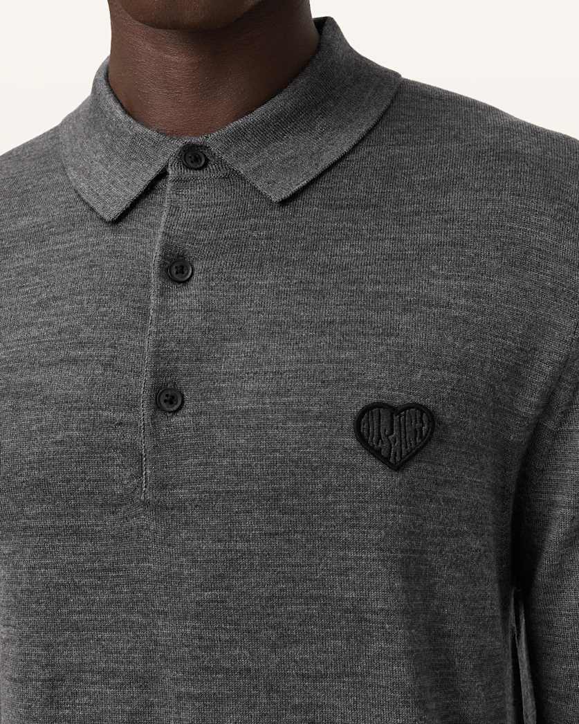 AllSaints Lover Merino Long Sleeve Polo Monument Gray