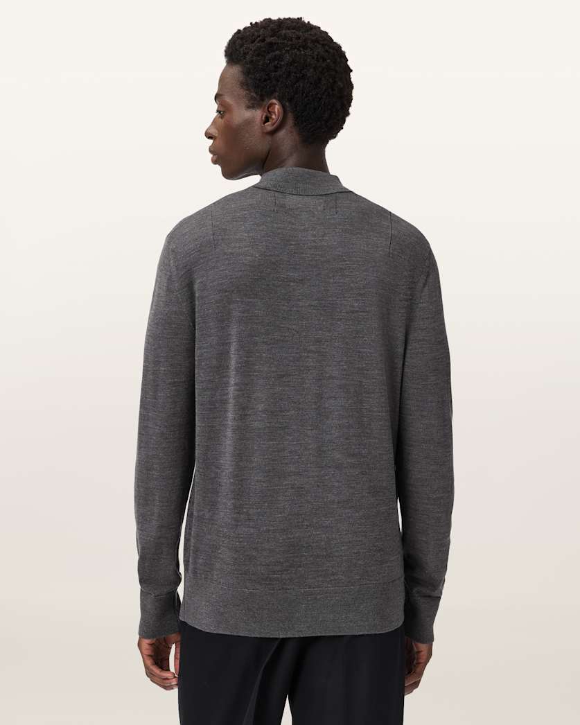 AllSaints Lover Merino Long Sleeve Polo Monument Gray