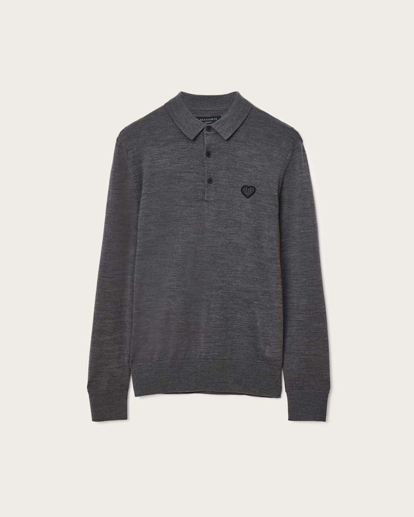 AllSaints Lover Merino Long Sleeve Polo Monument Gray