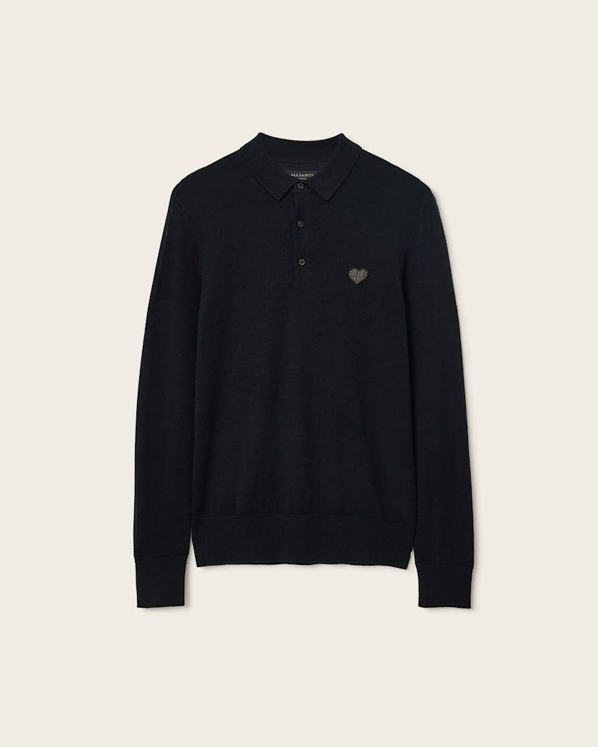 AllSaints Lover Merino Long Sleeve Polo Monument Gray