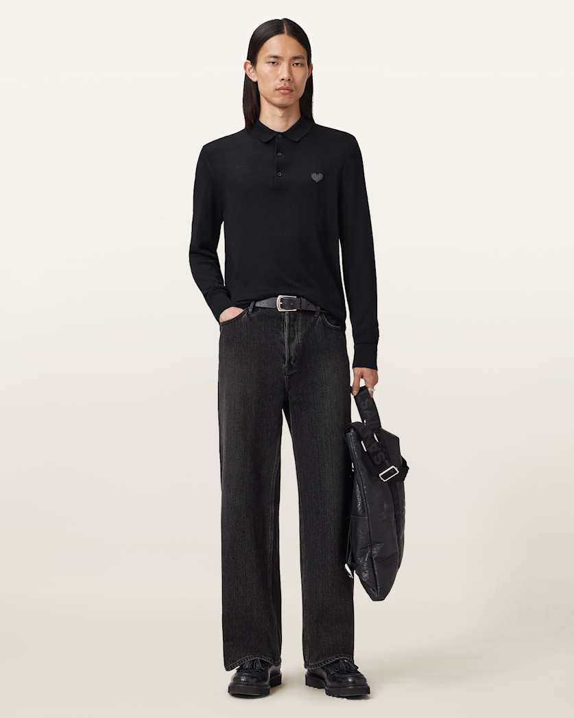 AllSaints Lover Merino Long Sleeve Polo Monument Gray