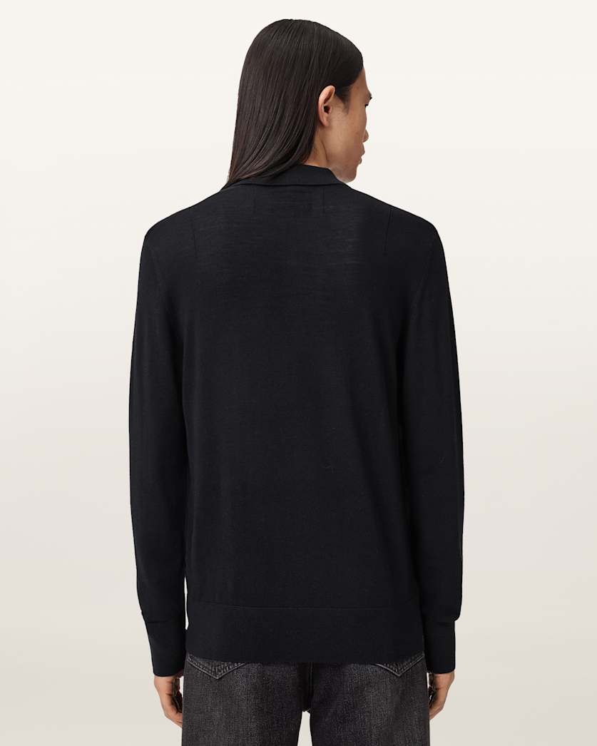 AllSaints Lover Merino Long Sleeve Polo Monument Gray