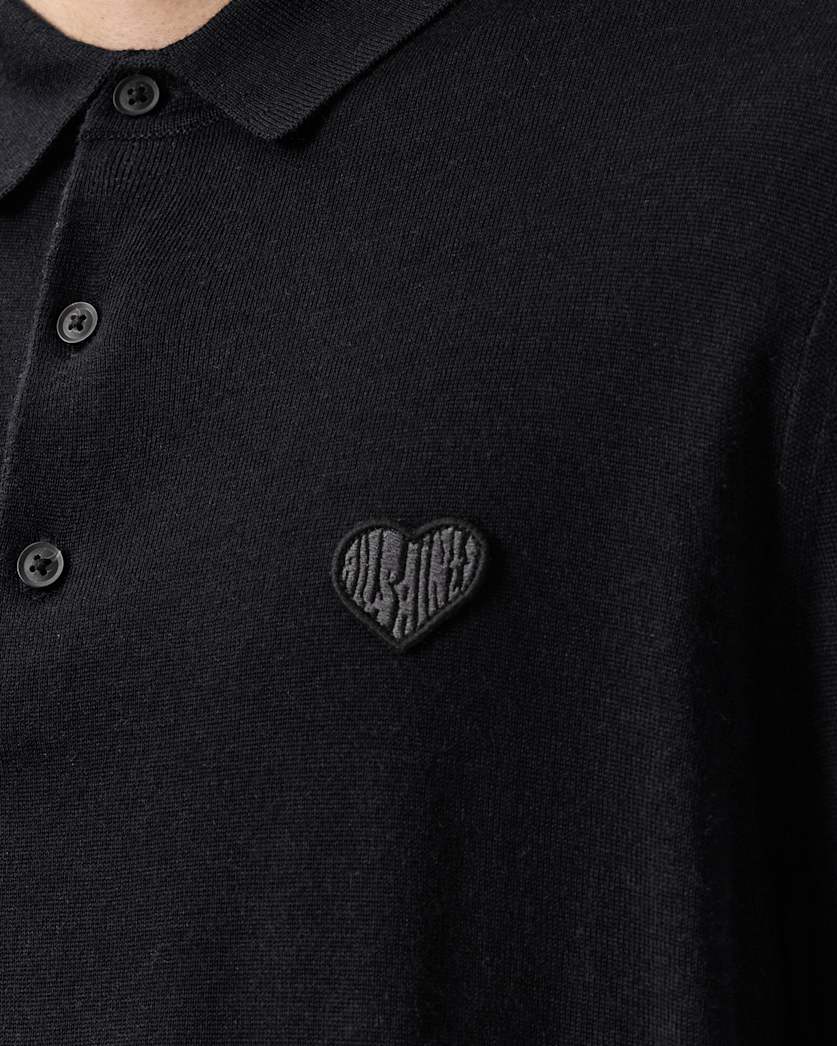 AllSaints Lover Merino Long Sleeve Polo Monument Gray