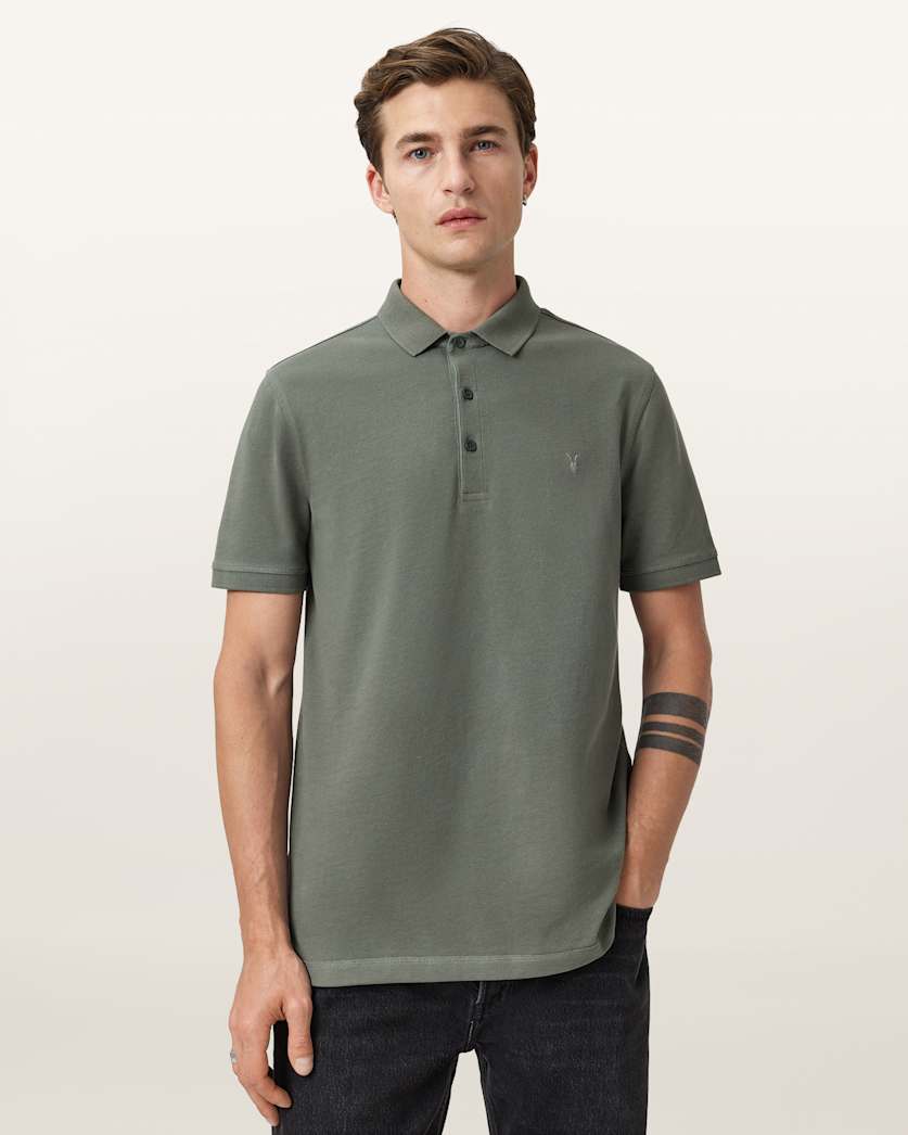 AllSaints Reform Short Sleeve Polo Shirt Navy Blue