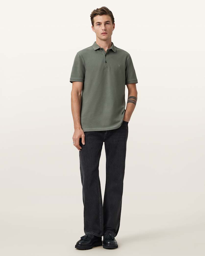 AllSaints Reform Short Sleeve Polo Shirt Navy Blue