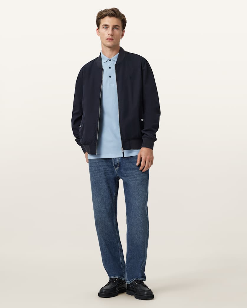 AllSaints Reform Short Sleeve Polo Shirt Navy Blue