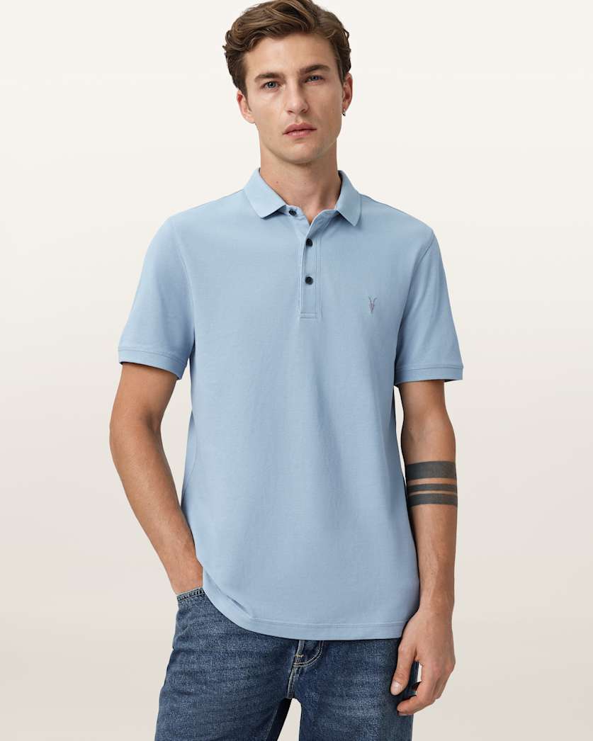 AllSaints Reform Short Sleeve Polo Shirt Navy Blue