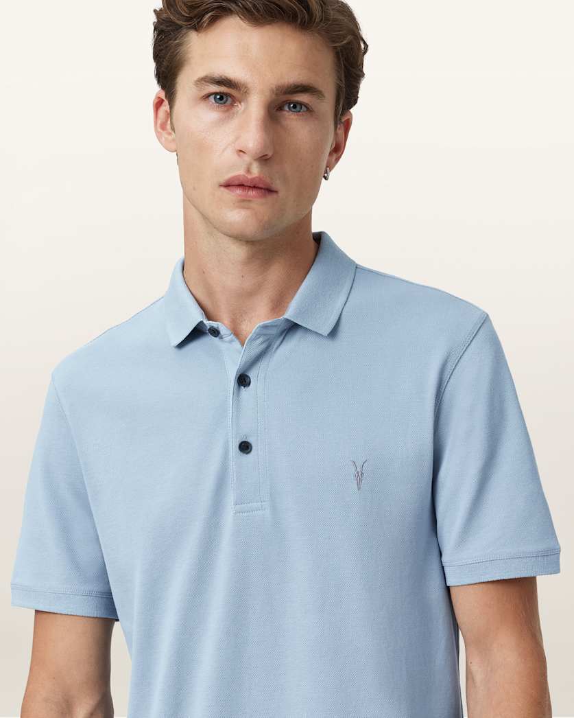 AllSaints Reform Short Sleeve Polo Shirt Navy Blue