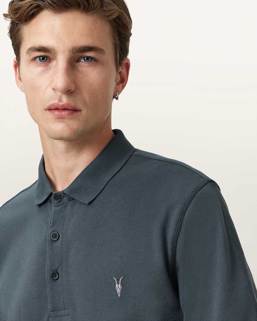 AllSaints Reform Short Sleeve Polo Shirt Navy Blue