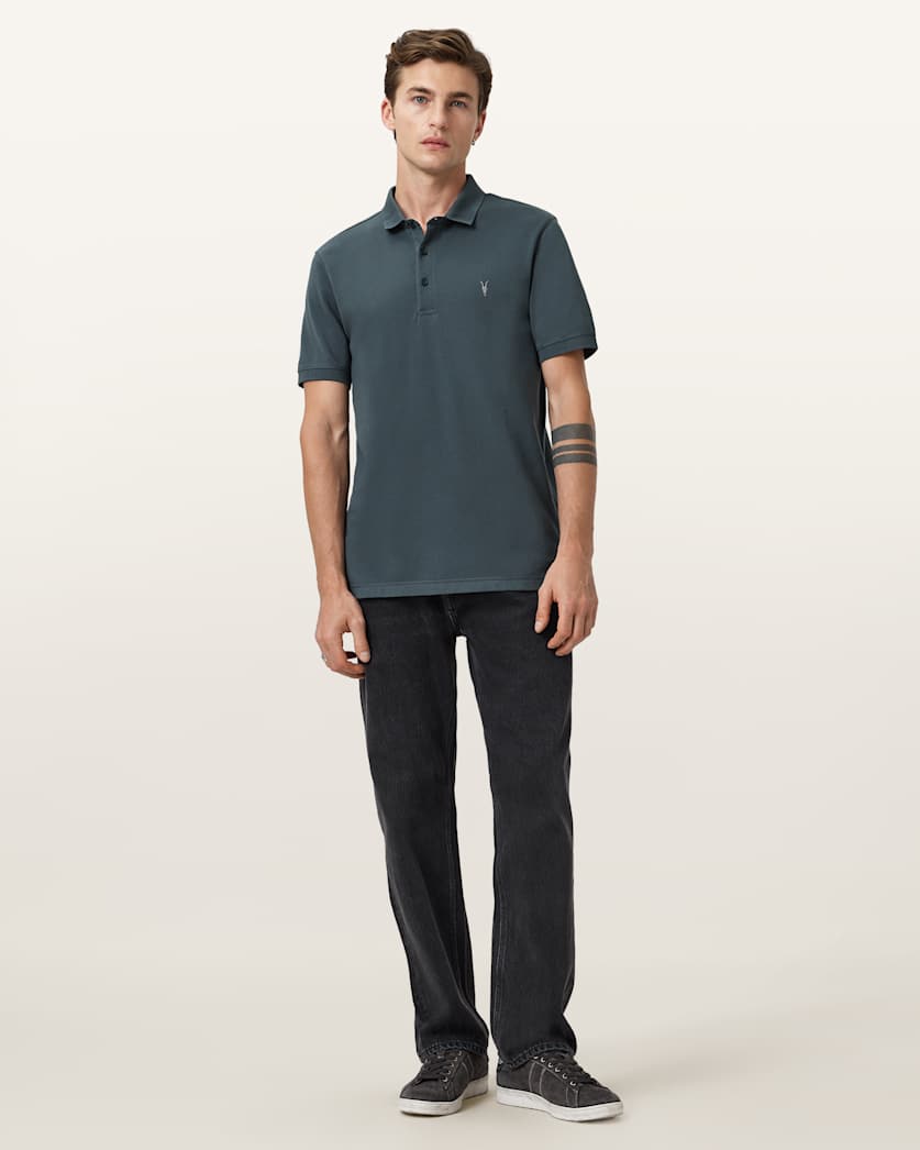 AllSaints Reform Short Sleeve Polo Shirt Navy Blue