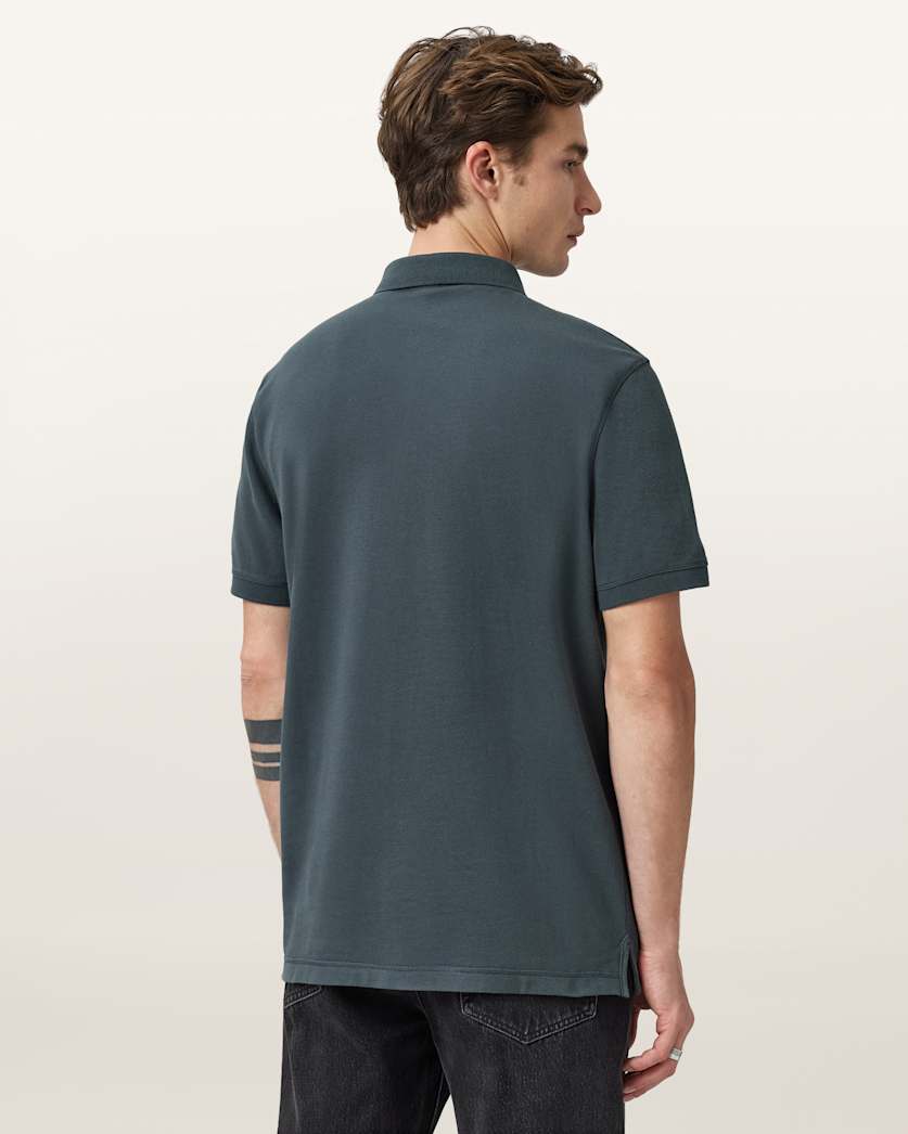 AllSaints Reform Short Sleeve Polo Shirt Navy Blue