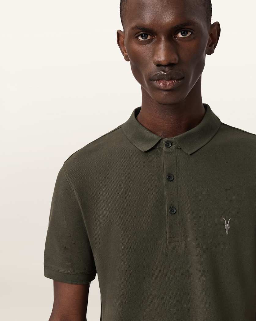 AllSaints Reform Short Sleeve Polo Shirt Navy Blue