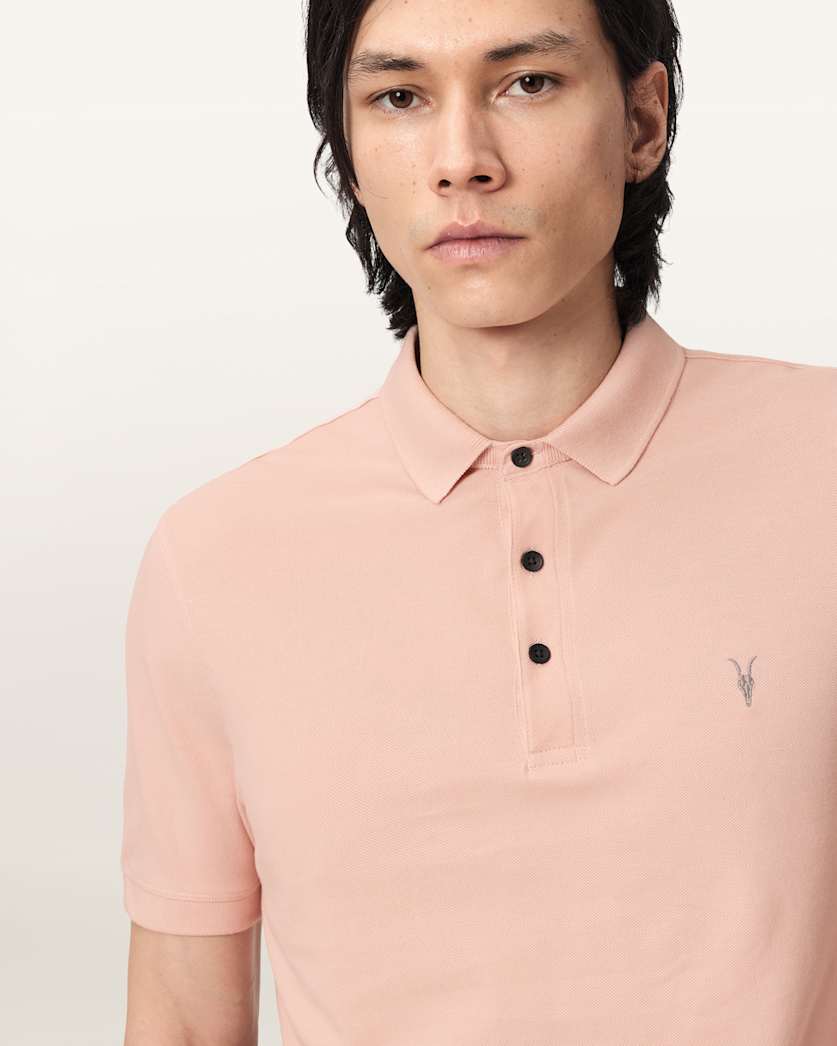 AllSaints Reform Short Sleeve Polo Shirt Navy Blue