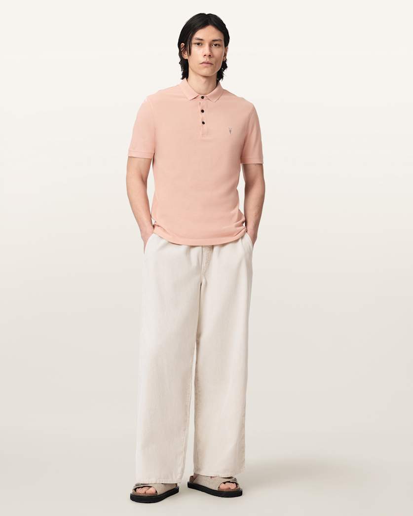 AllSaints Reform Short Sleeve Polo Shirt Navy Blue
