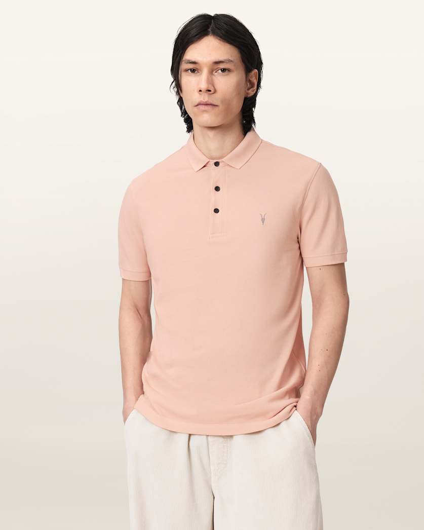 AllSaints Reform Short Sleeve Polo Shirt Navy Blue