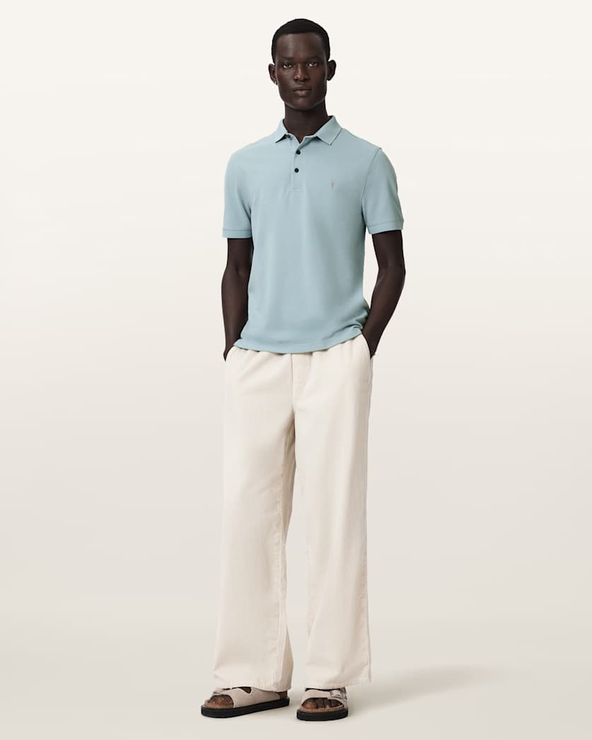 AllSaints Reform Short Sleeve Polo Shirt Navy Blue
