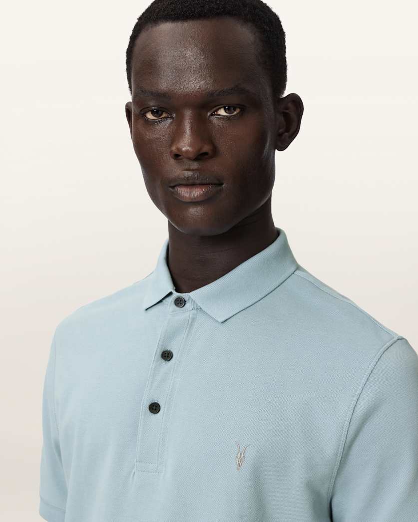 AllSaints Reform Short Sleeve Polo Shirt Navy Blue