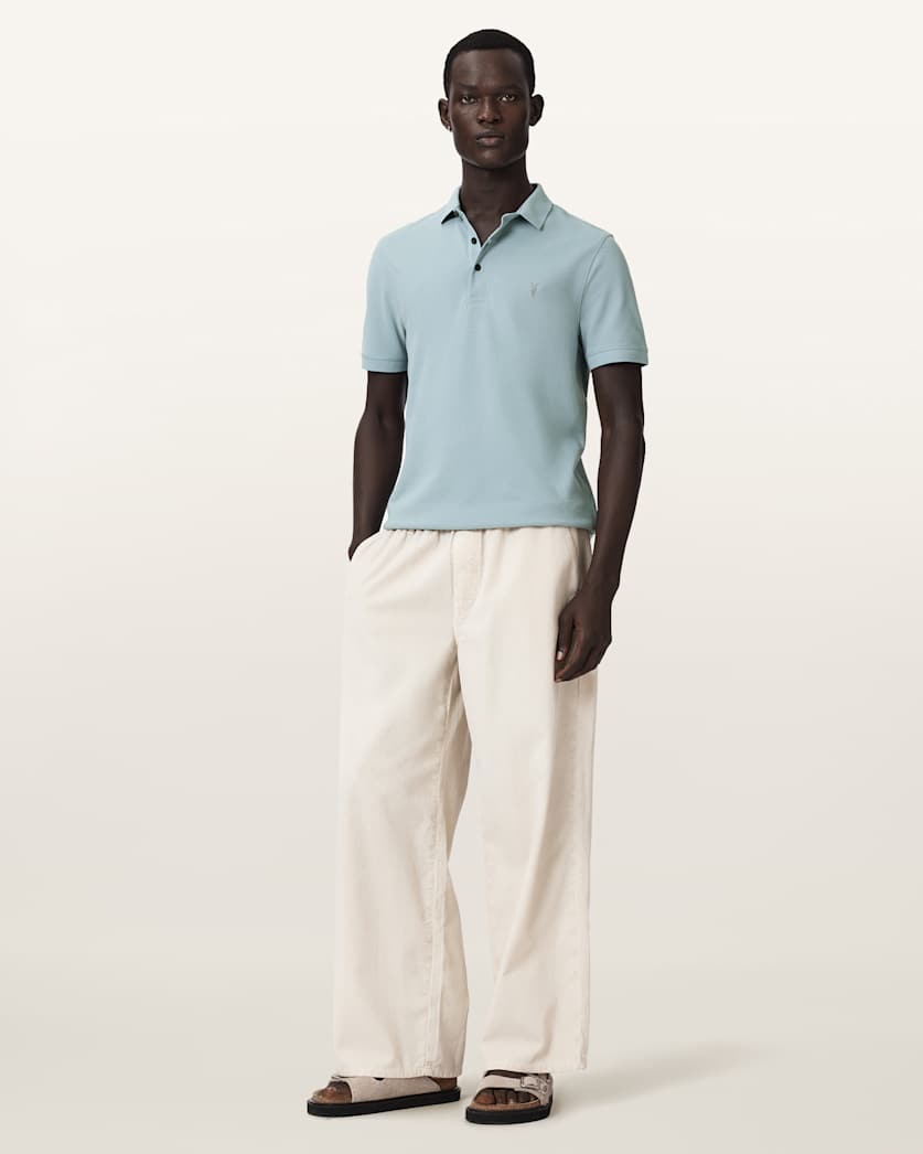 AllSaints Reform Short Sleeve Polo Shirt Navy Blue