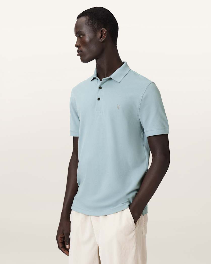 AllSaints Reform Short Sleeve Polo Shirt Navy Blue