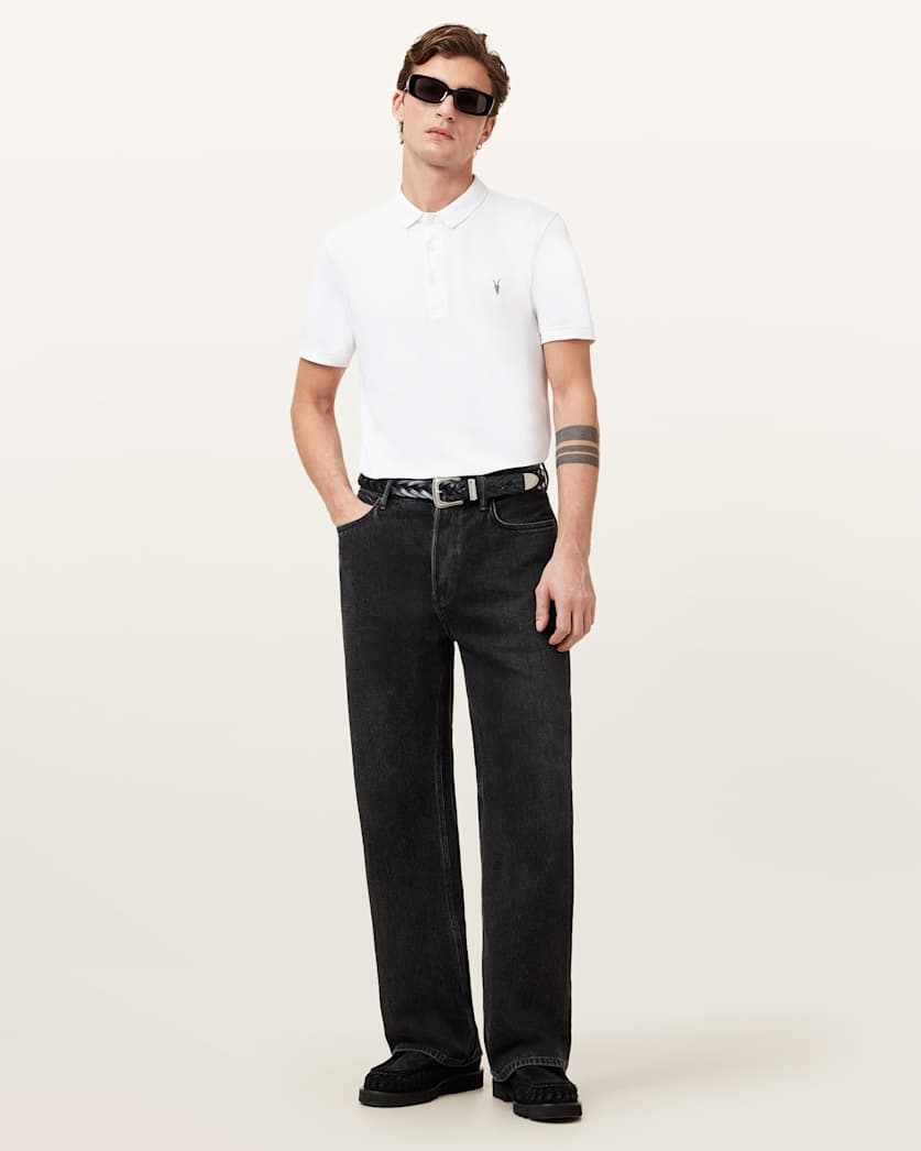 AllSaints Reform Short Sleeve Polo Shirt Navy Blue