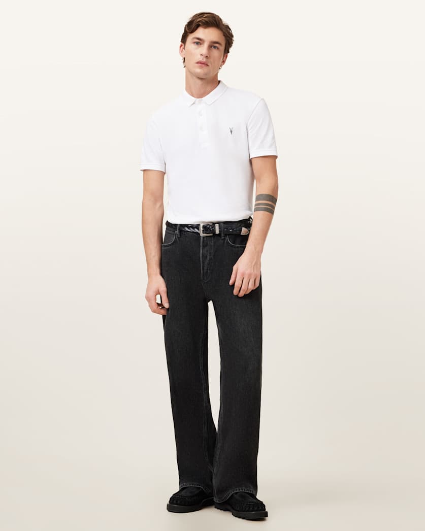 AllSaints Reform Short Sleeve Polo Shirt Navy Blue
